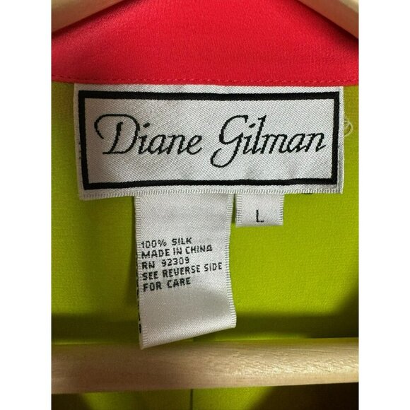 Diane Gilman Silk Blouse Top Size Large Sequin Tropical Dolphin Colorful - Picture 3 of 12